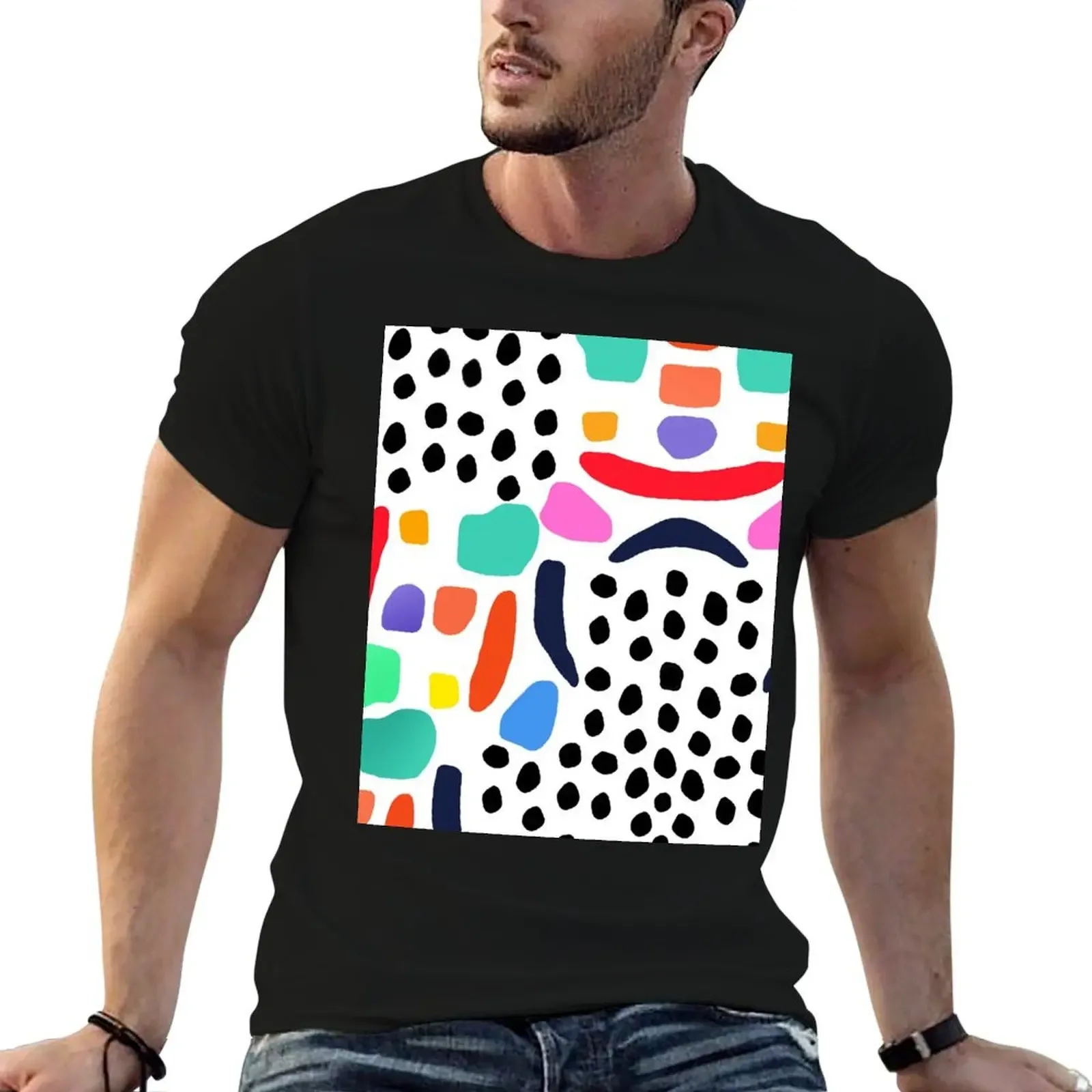 Memphis Style Shapes and Dots, Terrazzo Shapes T-Shirt graphic shirts blanks anime clothes street wear sweat shirts, men