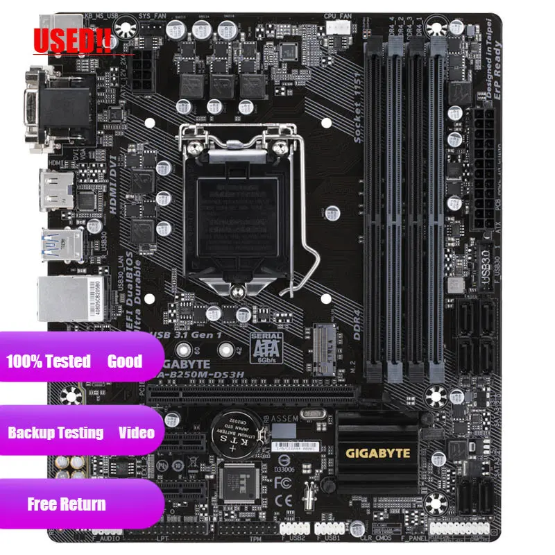 Placa-mãe Desktop Suporte Lga 1151 6ª 7ª Geração i7 i5 i3 Ddr4 64gb Ssd M.2 Gigabyte-b250m-ds3h