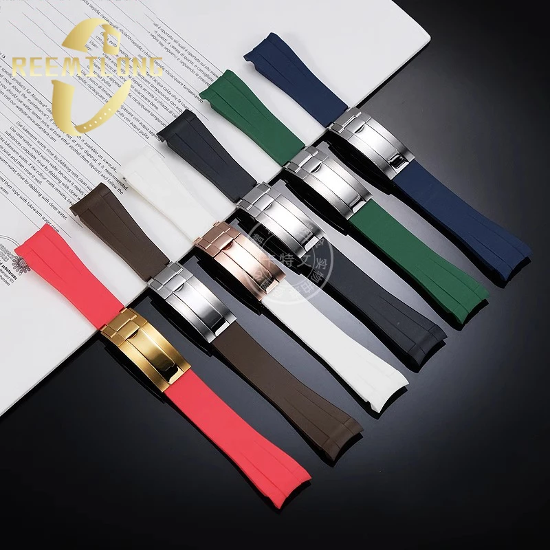 Silicone rubber watchstrap For Rolex daytona submariner yacht master 20mm Solid color black blue red green white brown watchband