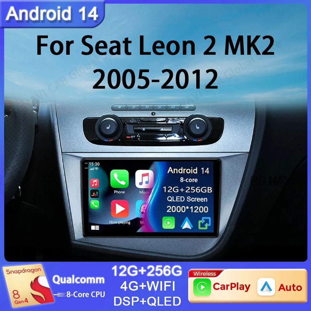 

Автомагнитола на Android 14 для Seat Leon 2 MK2 2005 - 2012 LHD, видеоплеер с навигацией, GPS, без 2DIN, стереомагнитола, Wi-Fi, мультимедийный автомобильный DSP