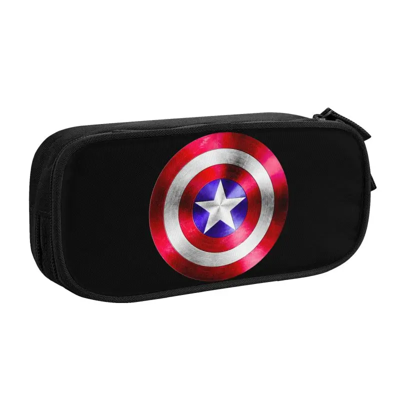 Custom Cute Captain America Pencil Cases for Girls Boys Shield Superhero Large Capacity Pen Bag Box Stationery