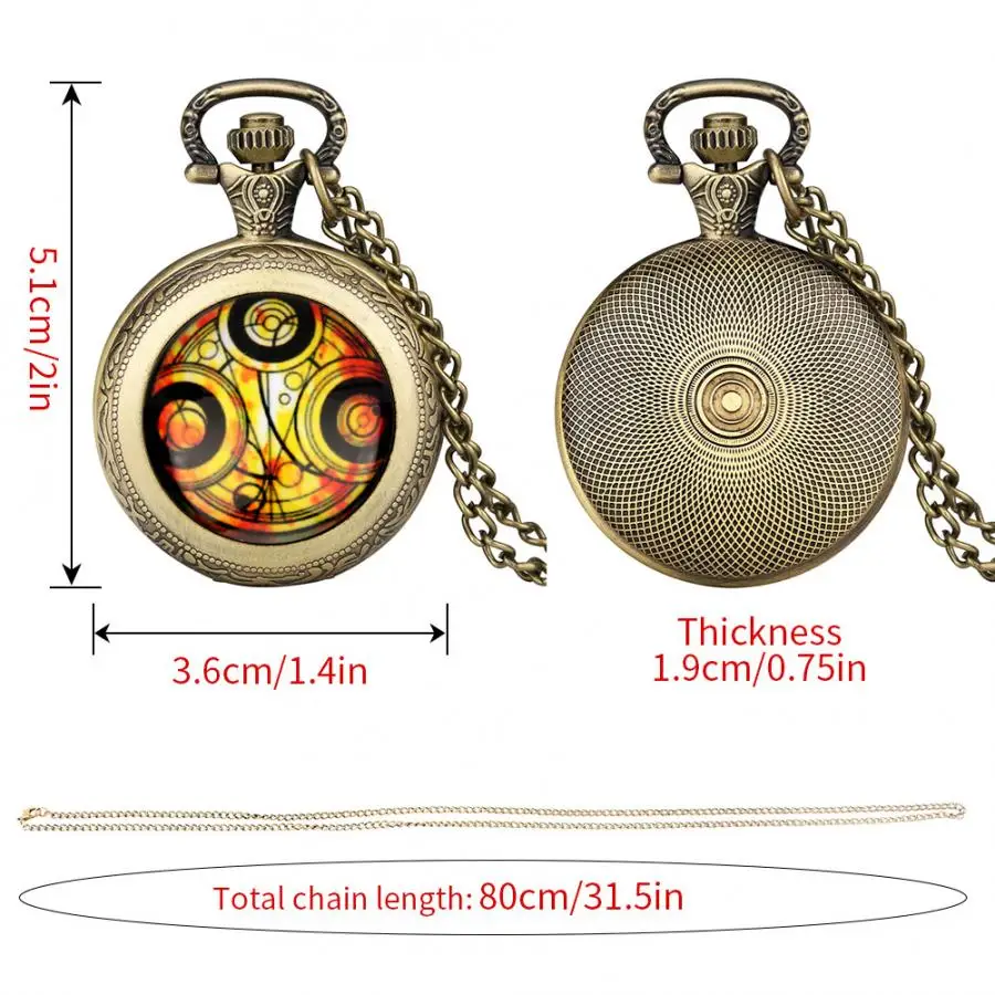 Bronze Retro Medium Size Space Exploration Hero Time Lord Design Quartz Pocket Watch Fans Necklace Cosplay Gifts with 80cm Chain