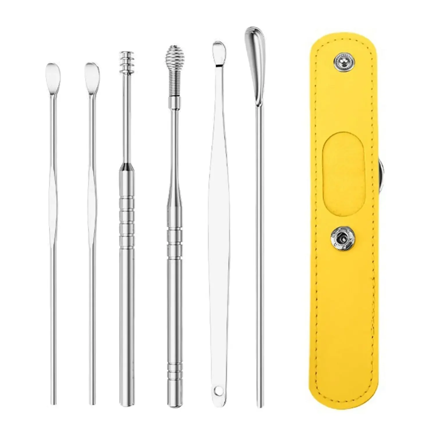 Earspoon Six-piece Ear-picking Tool Stainless Steel Ear-picking Spoon Leather Bag Ear-cleaning Spoon Easy to Carry at Home