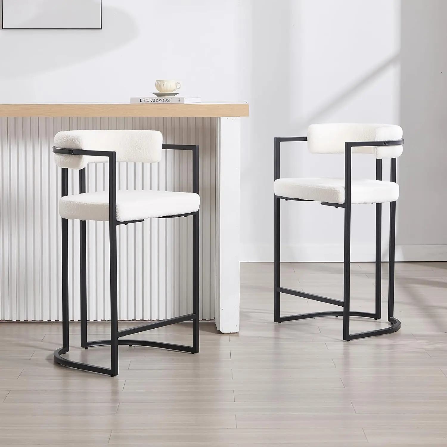 Conjunto de 6 Banquetas de Balcão de 26 Polegadas, Modernas, Brancas, com Encosto Confortável, Estofadas, Personalizadas