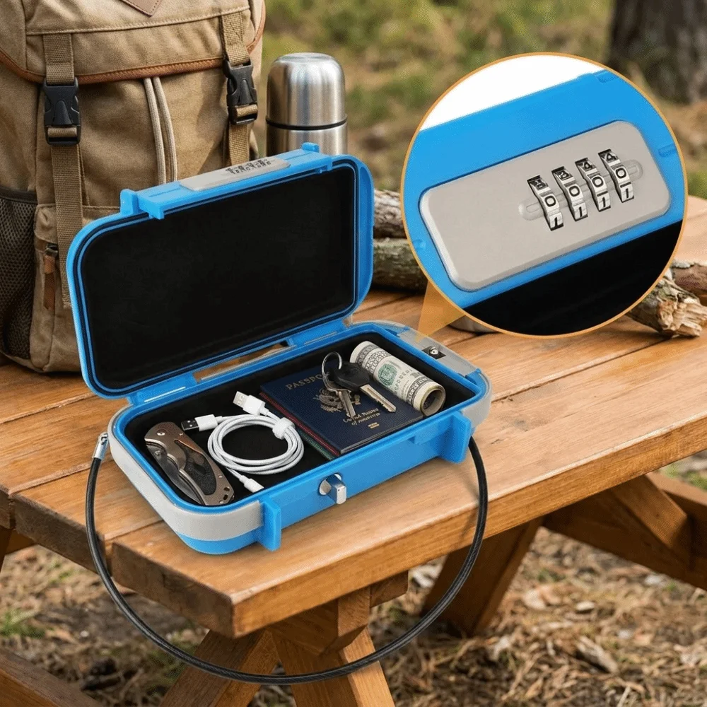 4-Digit Combination Combination Lock Box Detachable Steel Wire Solid ABS Material Beach Safe Box Compact Lightweight