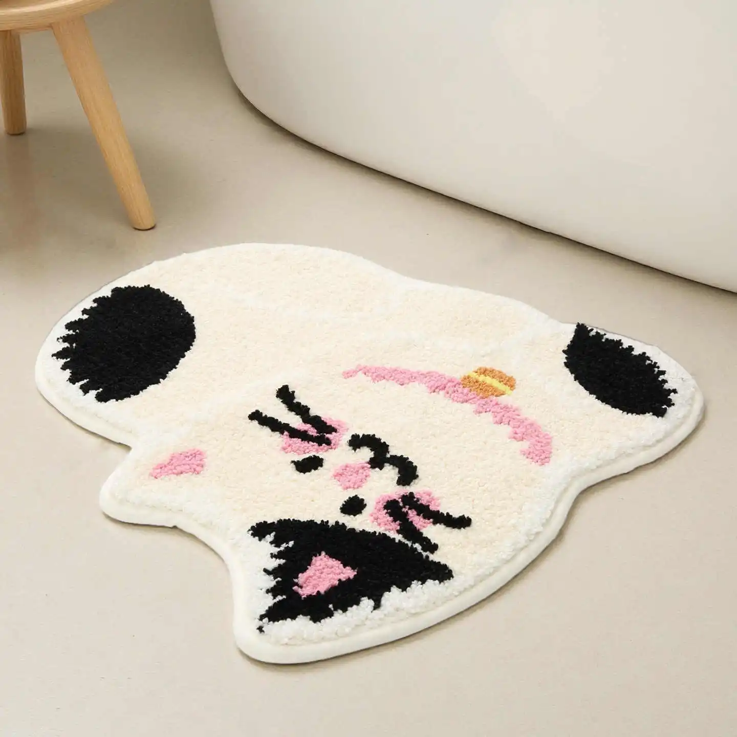 Cute Cat Shaped Plush Doormat Soft Flannel Non‑Slip Absorbent Floor Mat Creative Animal Area Rug for Bathroom Bedroom Entrance H