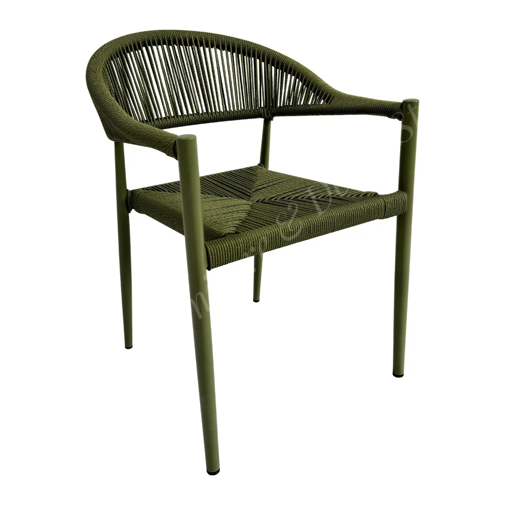Modern Aluminum Frame Outdoor Patio Rope Furniture Rope Weaving Stackable Garden Chairs