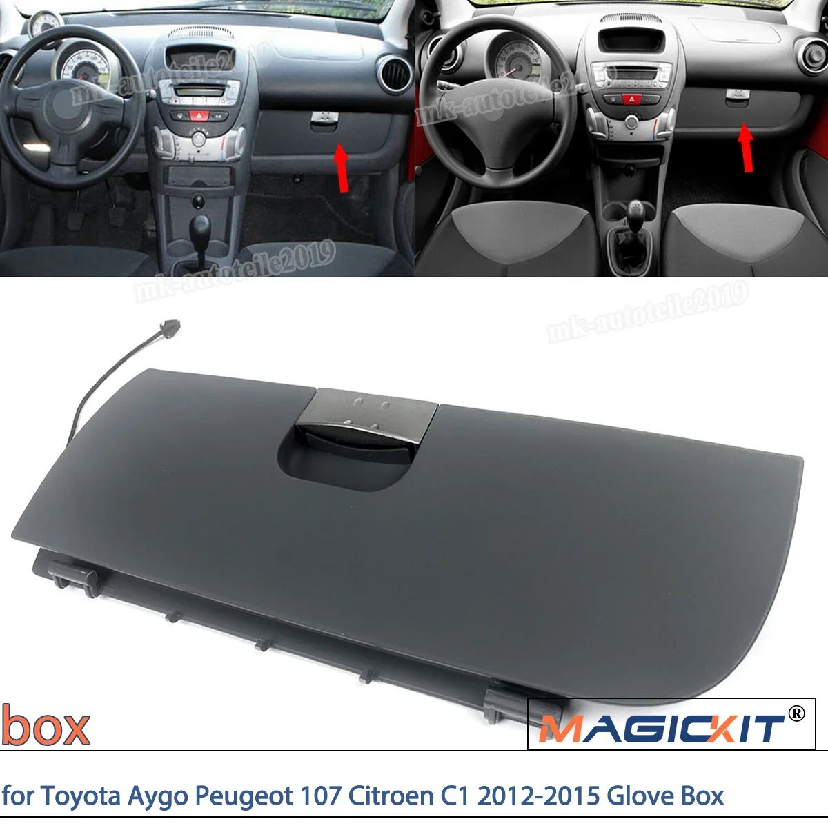 MAGICKIT glove compartment cover in grey for Toyota Aygo Peugeot 107 Citroen C1 2012-2015 Glove Box Lid CAR Accessories