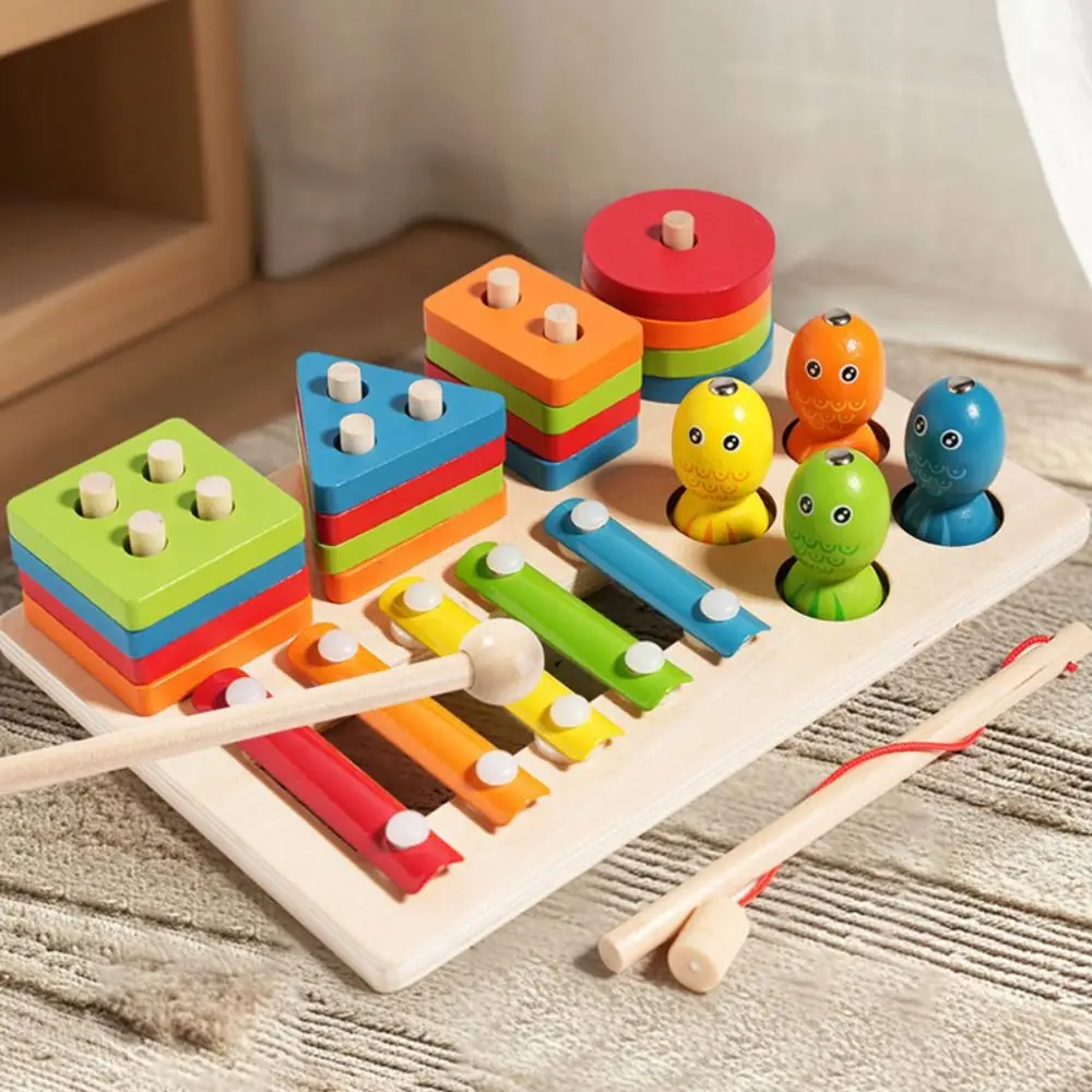 Educational Geometric Shape Matching Game Toy Exercise Hands-on Color Sorting Wooden Geometric Stacked Toy Montessori