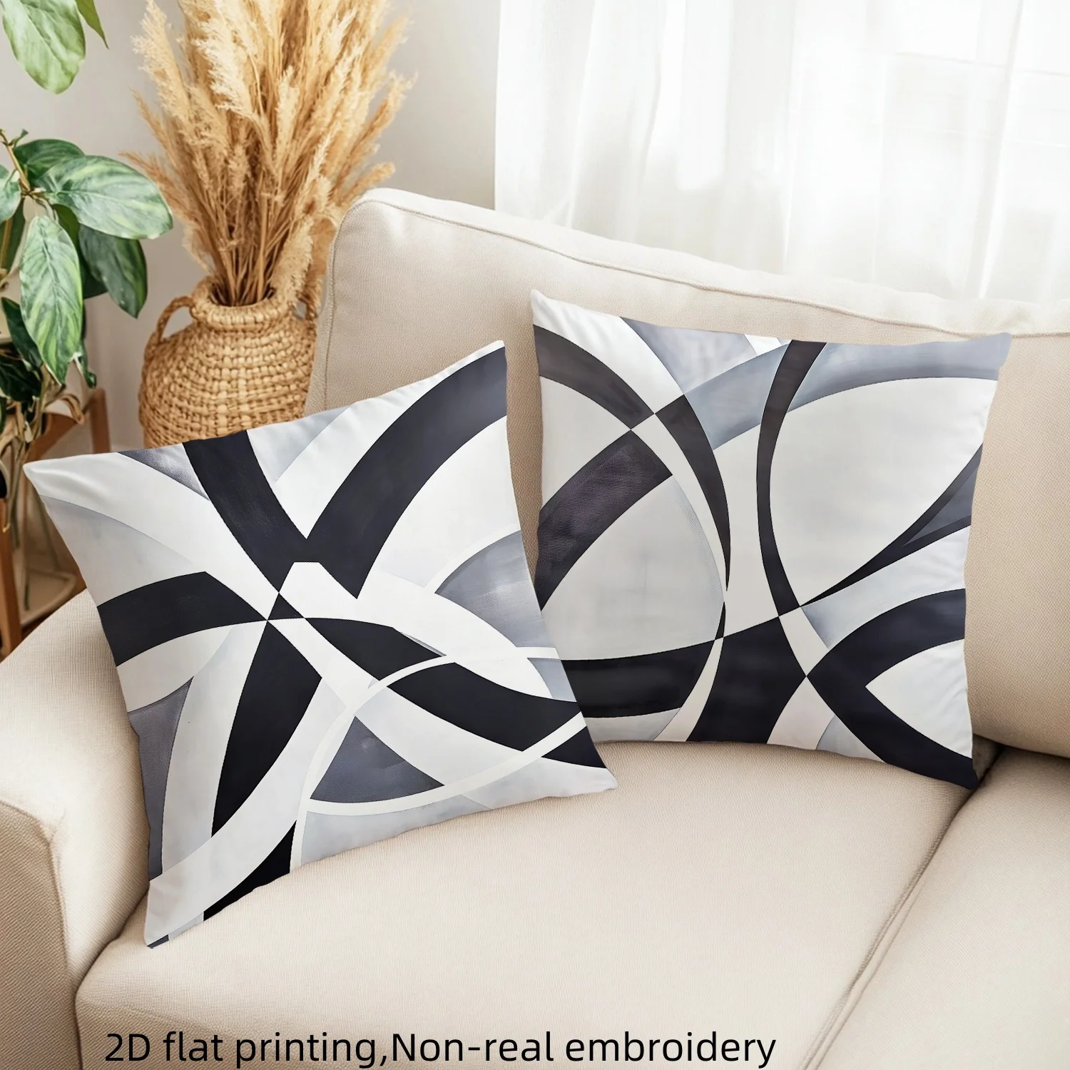 1/4pcs Stylish Black and White Patterned Pillowcases Sofa cushion cover home bedroom room decoration - view 5