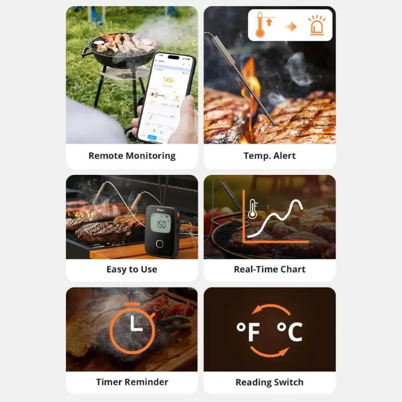 SONOFF BMT01 thermomètre à viande BBQ sans fil eWeLink graphique de température en temps réel minuterie rappel surveillance à distance alertes de température