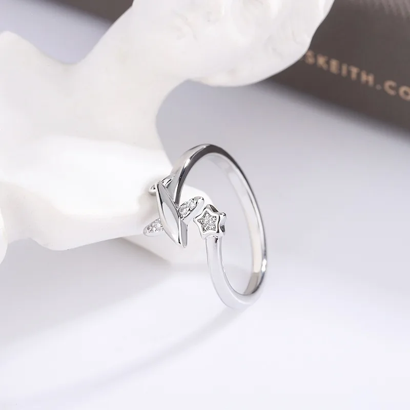 Korean Trendy Neutral Cubic Zirconia Airplane Adjustable Open Ring Love Promise Early Spring Jewelry