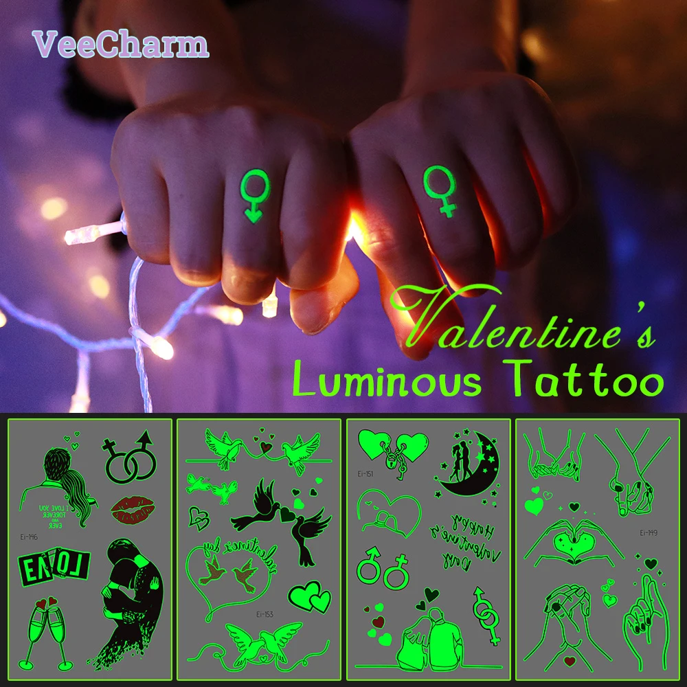 

VeeCharm - Valentine's Day Temporary Luminous Tattoos for Couples/Lovers/Partners/Women, Body Accessories, 1/12 Sheet