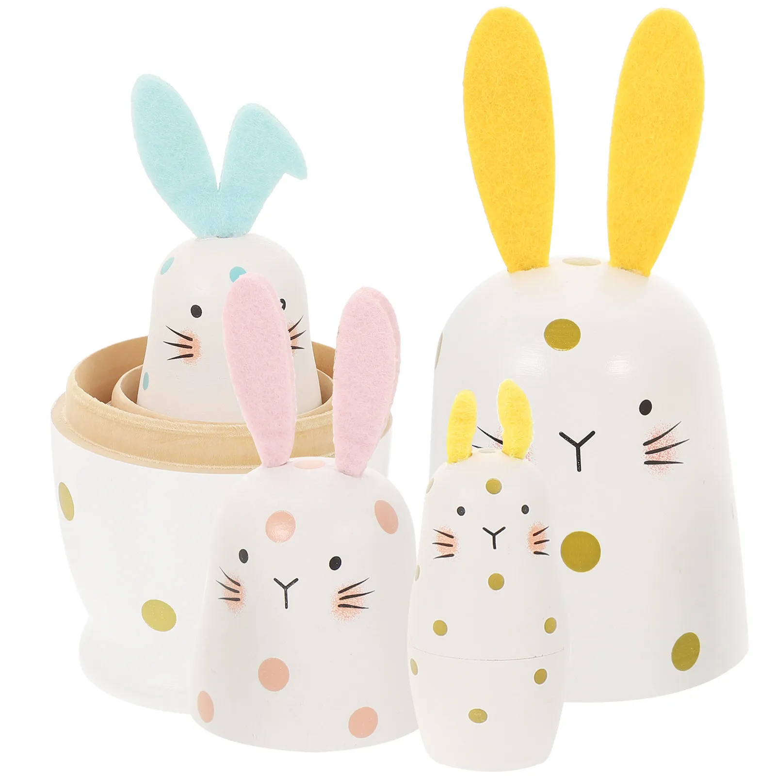 

1Set Four-Layer Rabbit Nesting Wooden Matryoshka Home Decor Party Present Children Plaything Wood Nesting