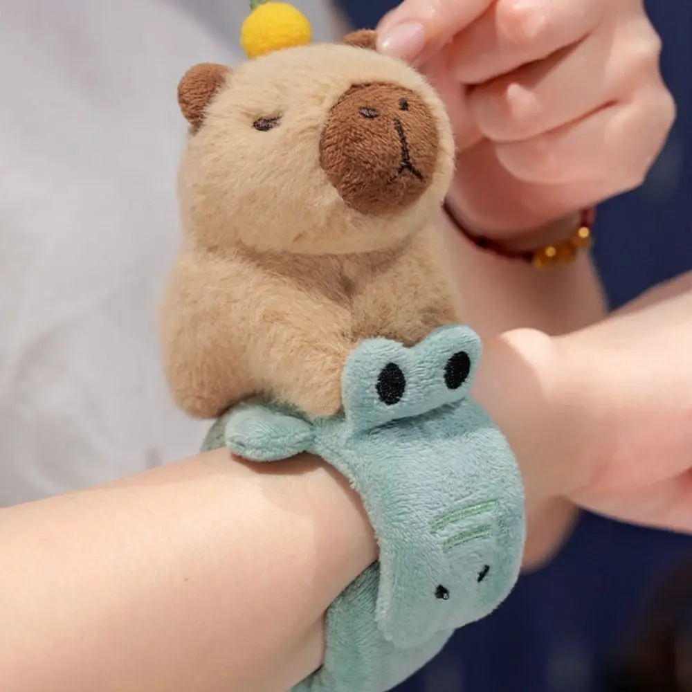 Lovely Animal Slap Snap Wrap Wristband Bracelet Capybara Dog Cat Plush Hand Ring Wristband Kids Toys Creative Funny Gift