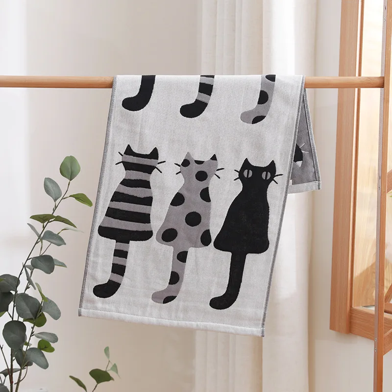 Cartoon Gauze Cotton Hand Towel for Adults Children, Face Towel, Bathroom, Kitchen, 35x75 cm, 3 Pcs