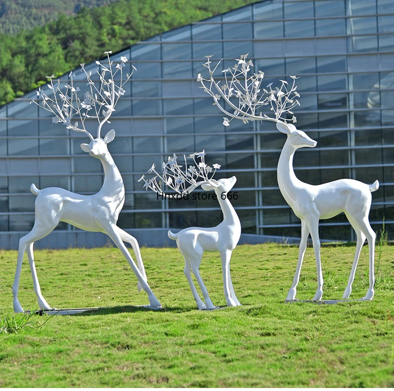 Outdoor garden white deer ornament sika deer fiberglass sculpture