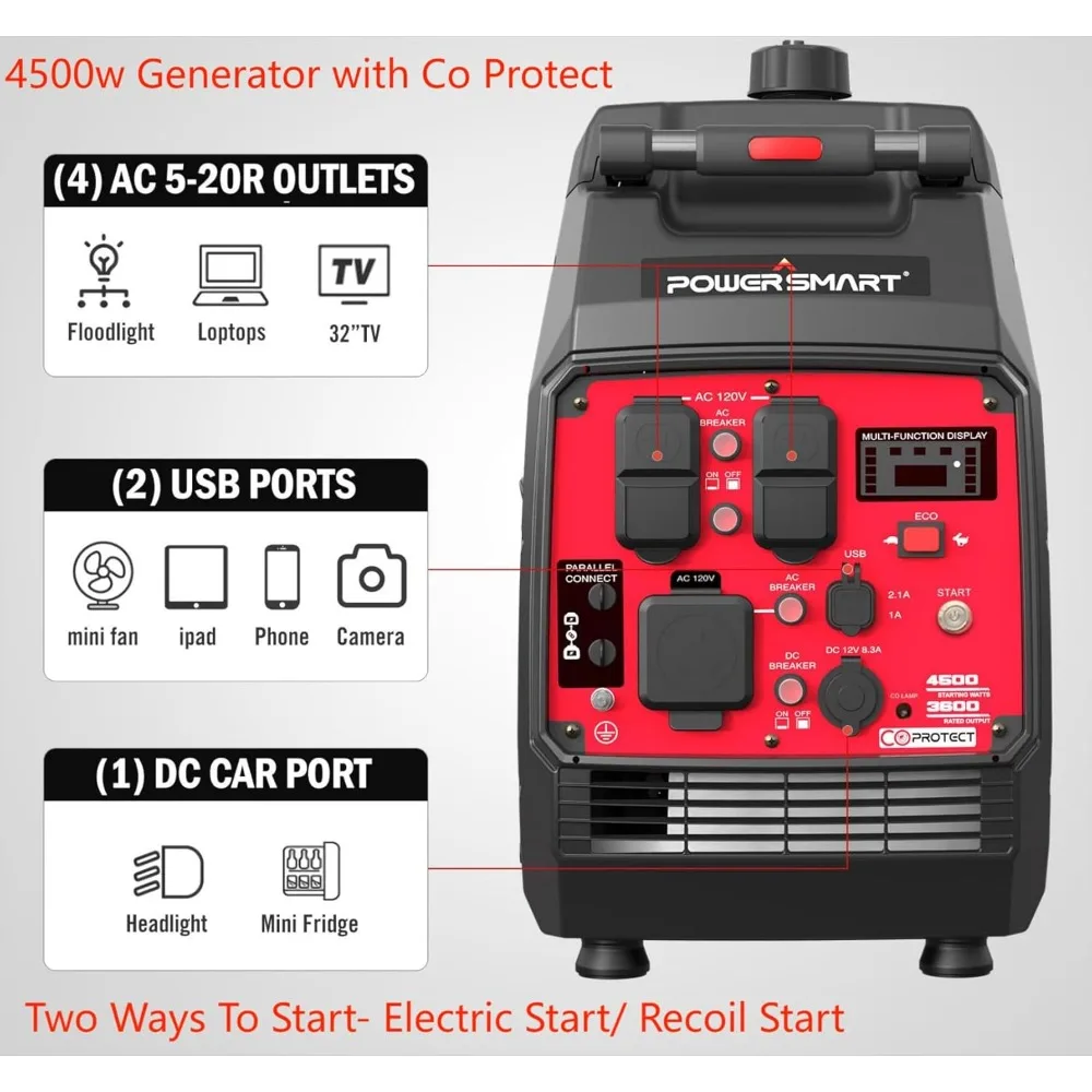 Super Quiet 4500-Watt Portable Inverter Generator with CO Sensor, Wheel Handle Kit, Parallel Capable, Engine Oil Included