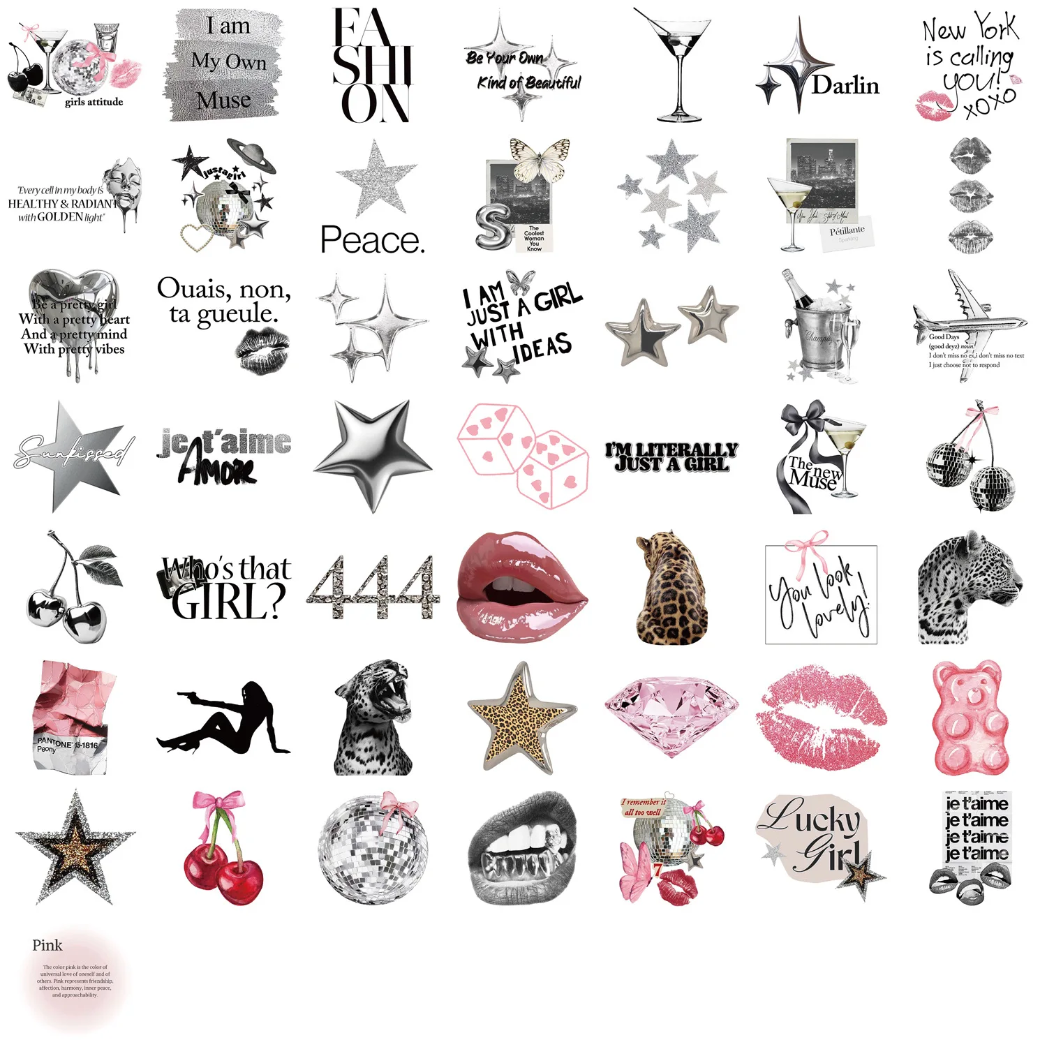 50 قطعة Y2k ملصقات الفضة محظوظ الفتيات ملصقات صناعة يدوية سكرابوكينغ الهاتف الأمتعة سكيت مقاوم للماء Coquette الشارات