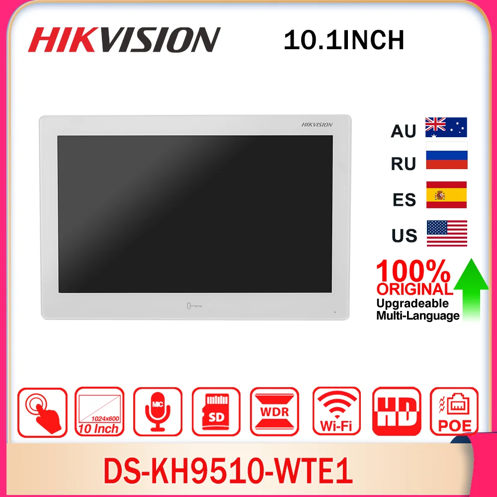 Hikvision Original DS-KH9510-WTE1 Android Video Intercom Station Indoor 10.1Inch Colorful Touch Screen Standard POE WIFI Monitor