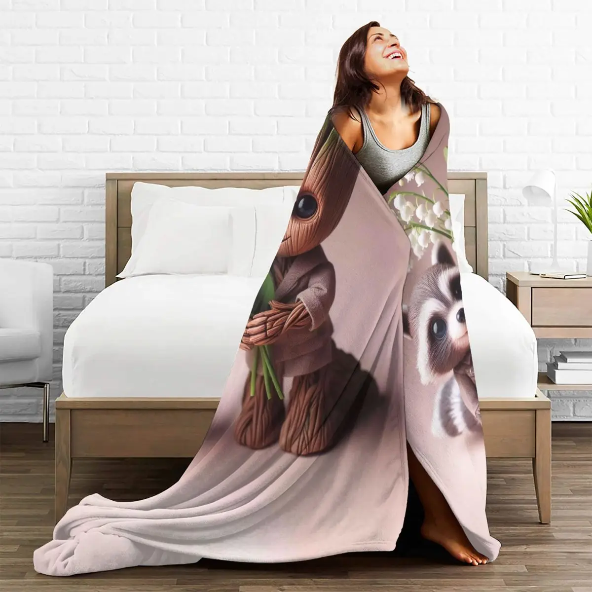 Warm Blanket Camping Groot And Raccoon Bedding Throws Flannel Bedspread For Living Room Aesthetic Sofa Bed Cover