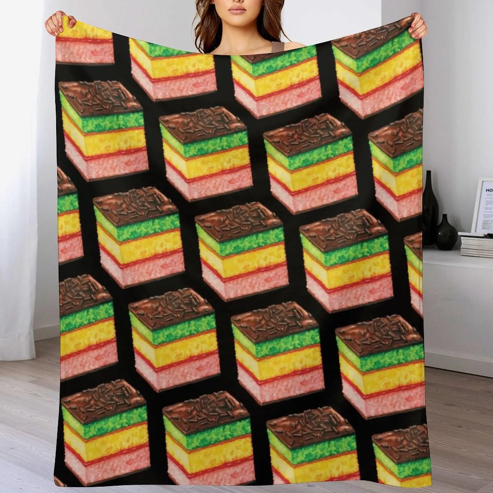 

Italian Rainbow Cookie Pattern - Black Throw Blanket Spring Fall Cozy Throw Blanket for Couch