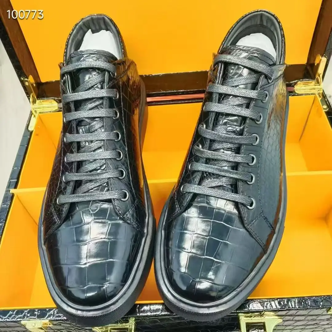 

100% Genuine Real Crocodile Skin Men Winter Boots Top Quality Alligator Leather Men Shoe Black Color