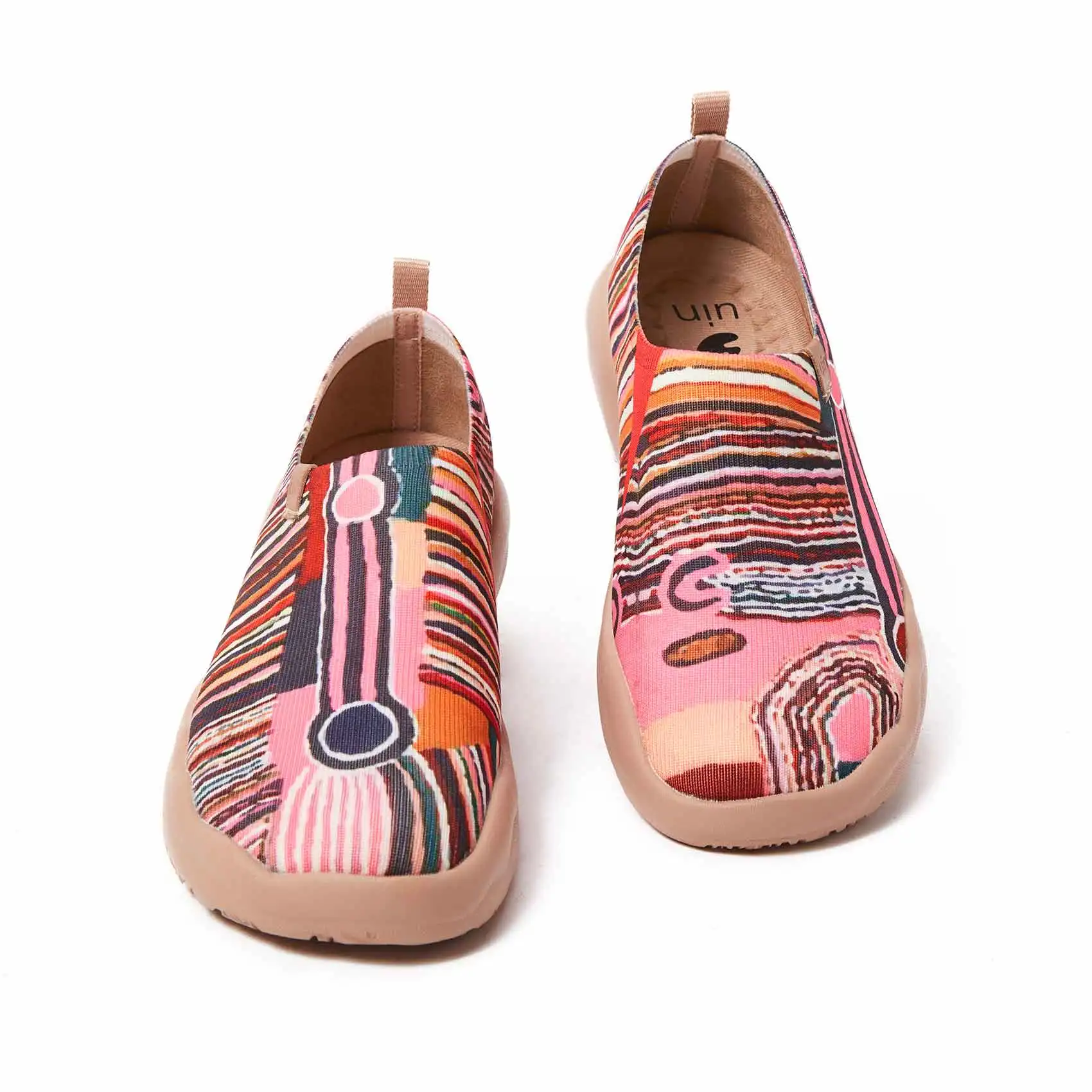 Uin Damen Slip on Sneakers Casual Loafers gestrickte Kunst gemalt Komfort weiche Wanderschuhe