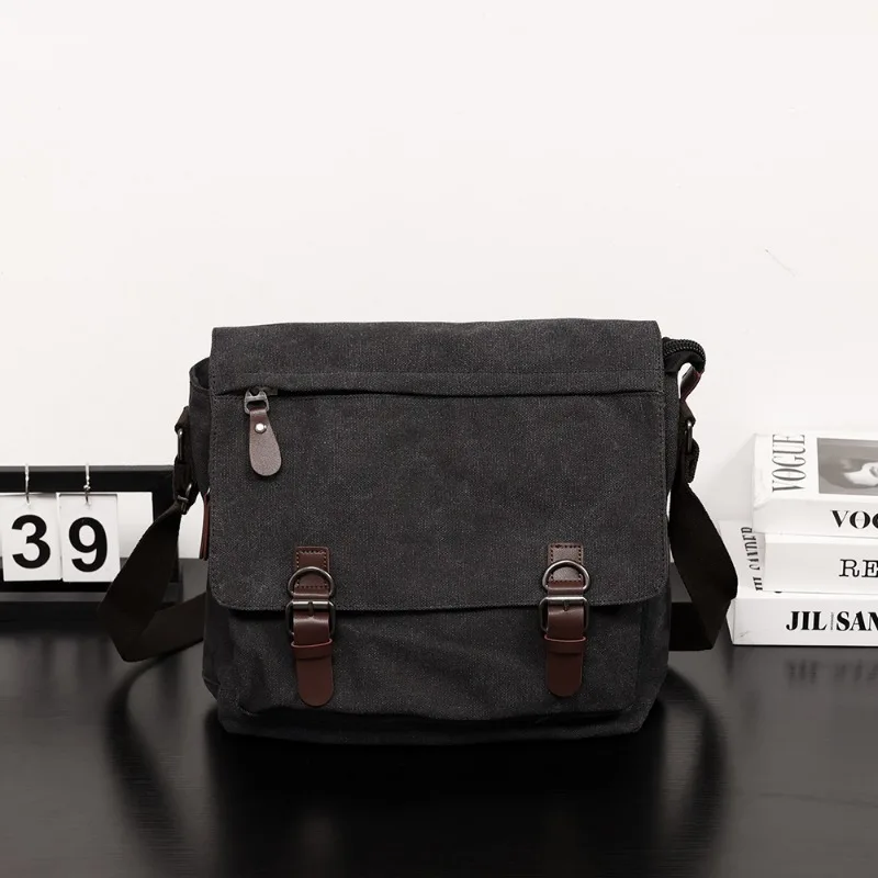 Casual Canvas Messenger กระเป๋าผู้ชายแฟชั่น Retro Men's Crossbody กระเป๋าแล็ปท็อปกระเป๋าถือขนาดใหญ่ความจุไหล่กระเป๋า Messenger ชาย