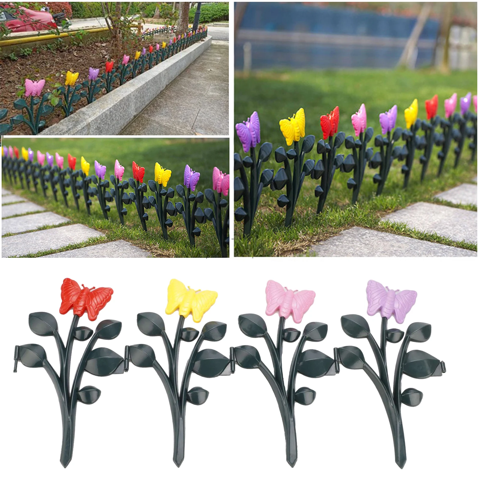 

1 Set Butterfly Decorative Garden Fence Colourful 59*29.5cm For Outdoor Yard Plastic Sunflower Lawn Flower