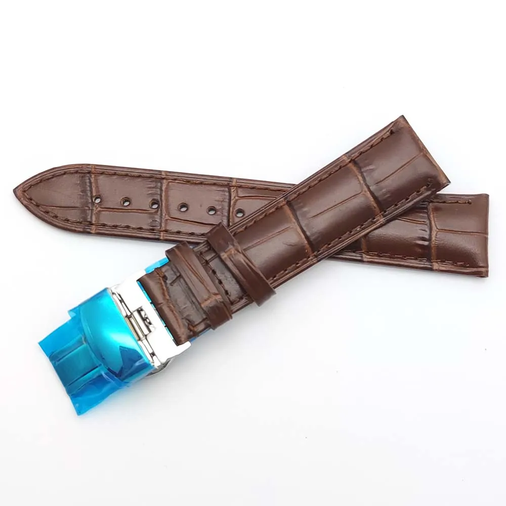 Men's Mechanical Watch Leather Strap, 20mm Width, Stainless Steel Buckle, Black and Brown Strap