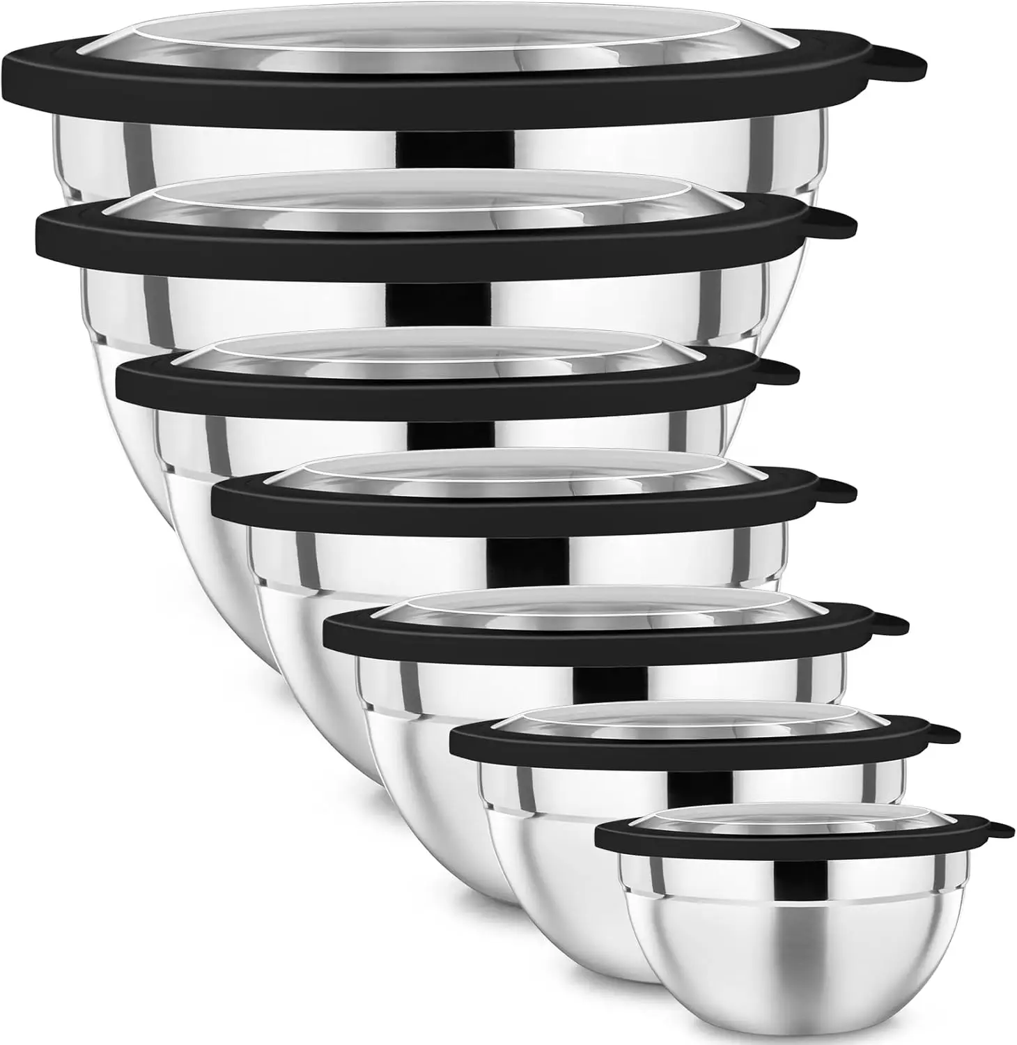 

Mixing Bowl with Lid Set of 7, Stainless Steel Nesting Salad Bowls for Cooking Serving Prepping, Clear Lids & Stackable