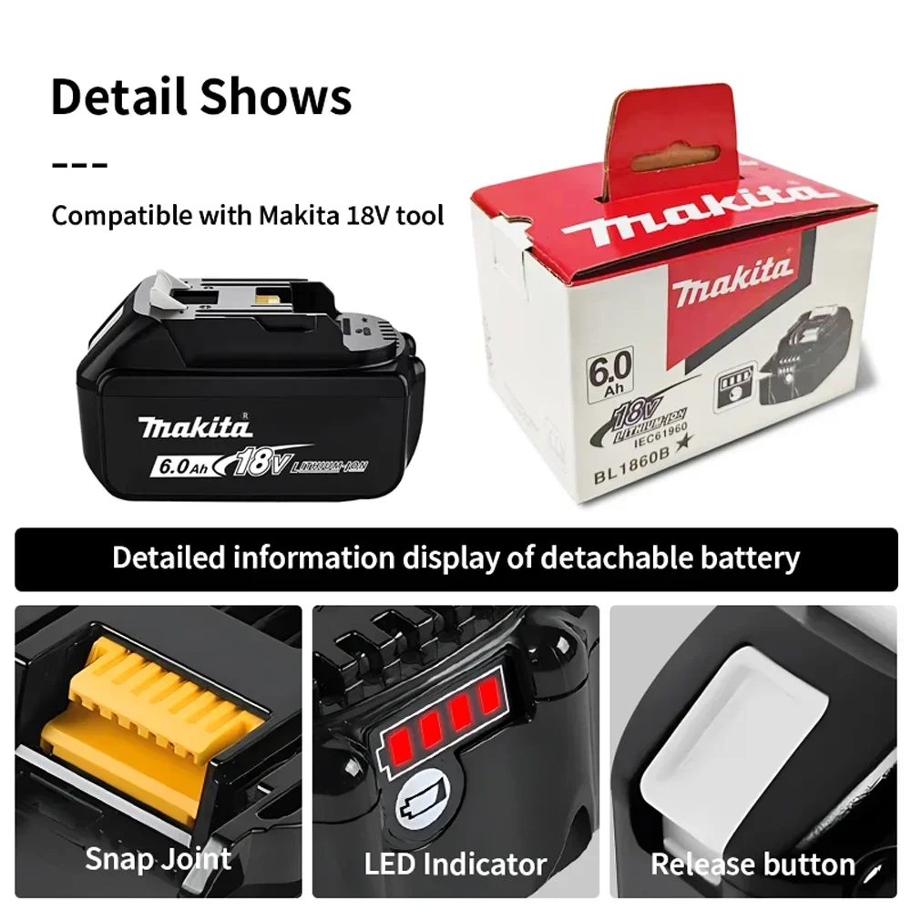 Makita 18V battery, high-energy battery replaceable Makita BL1850B BL1860B, 3A charger rechargeable lithium-ion battery genuine