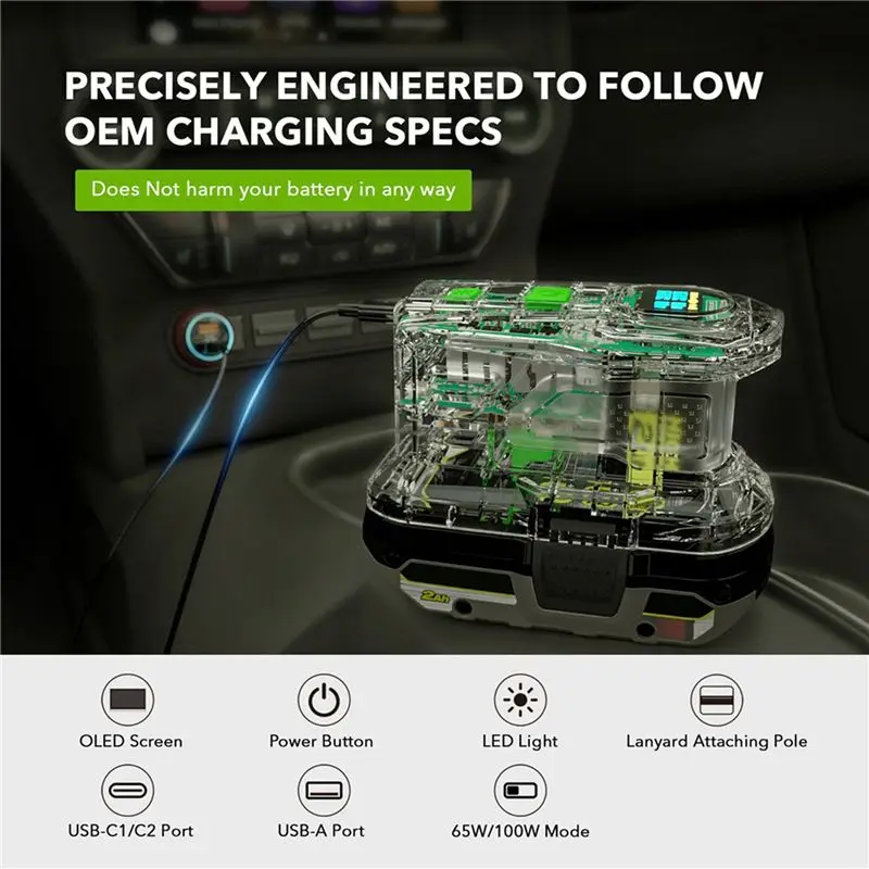 ABGI 2X Fast for RYOBI 18V ONE+ Battery Recharger 100W USB Port Two-Way PSC A Lithium Battery
