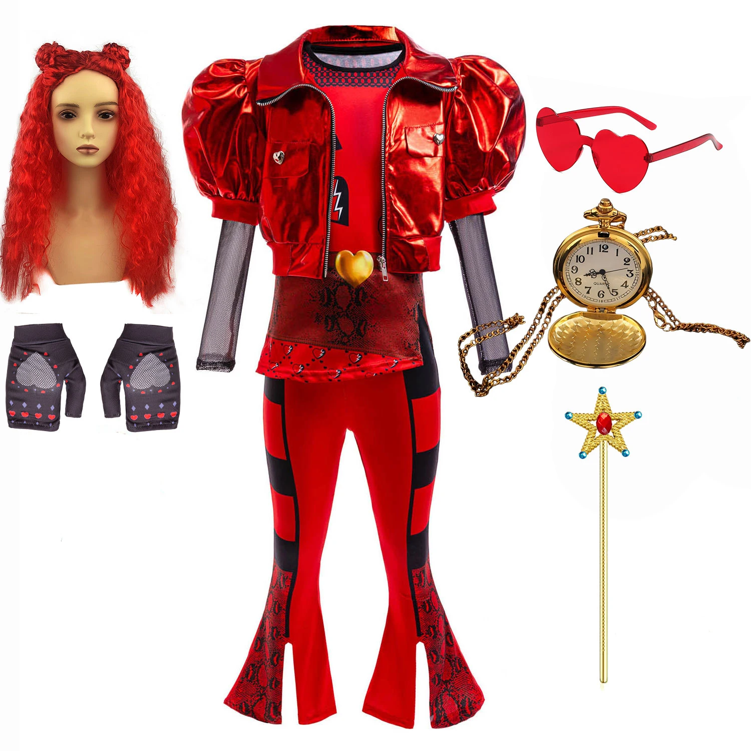 Halloween 2025 Girls Descendant Girls Movie Costume The Rising of Red Cosplay Oufit Coat+Dress+Trousers Birthady Party Fantasy