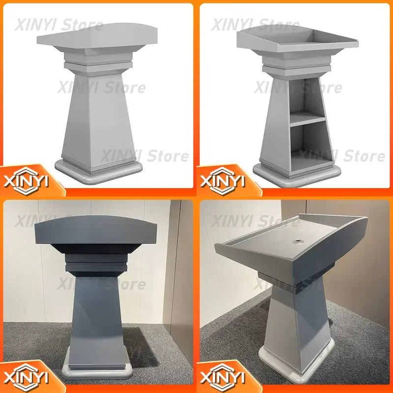 High-end Podium for School Auditoriums with Open Storage Compartments for Documents Microphones Stage Lectern for Classroom