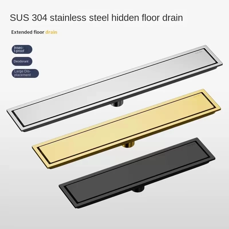 304 Stainless Steel Invisible Tile Floor Drain Brshed Gold Black Lavatory Bathroom Shower Long Linear Drainage Side Floor Drains