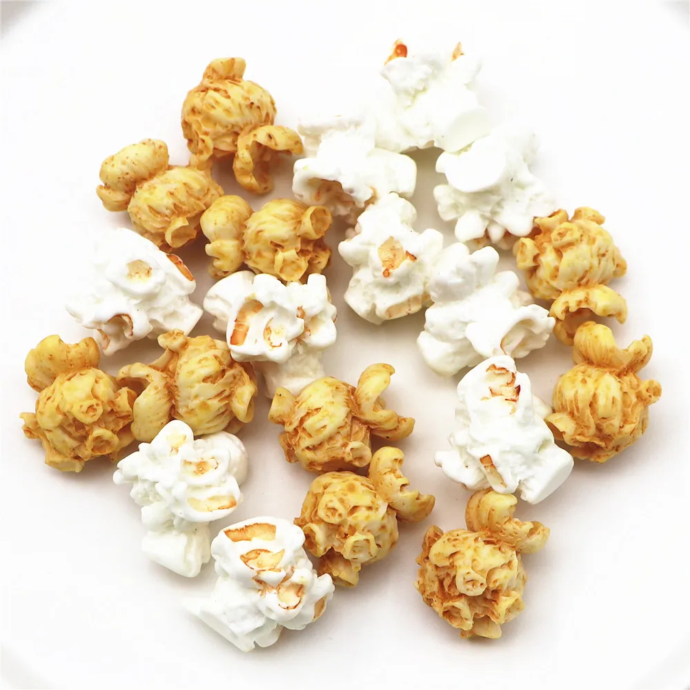 10pcs Cute Mix Colors 3D Resin Popcorn Simulation Miniature Food Art Flatback Cabochon DIY Craft Decoration,20mm