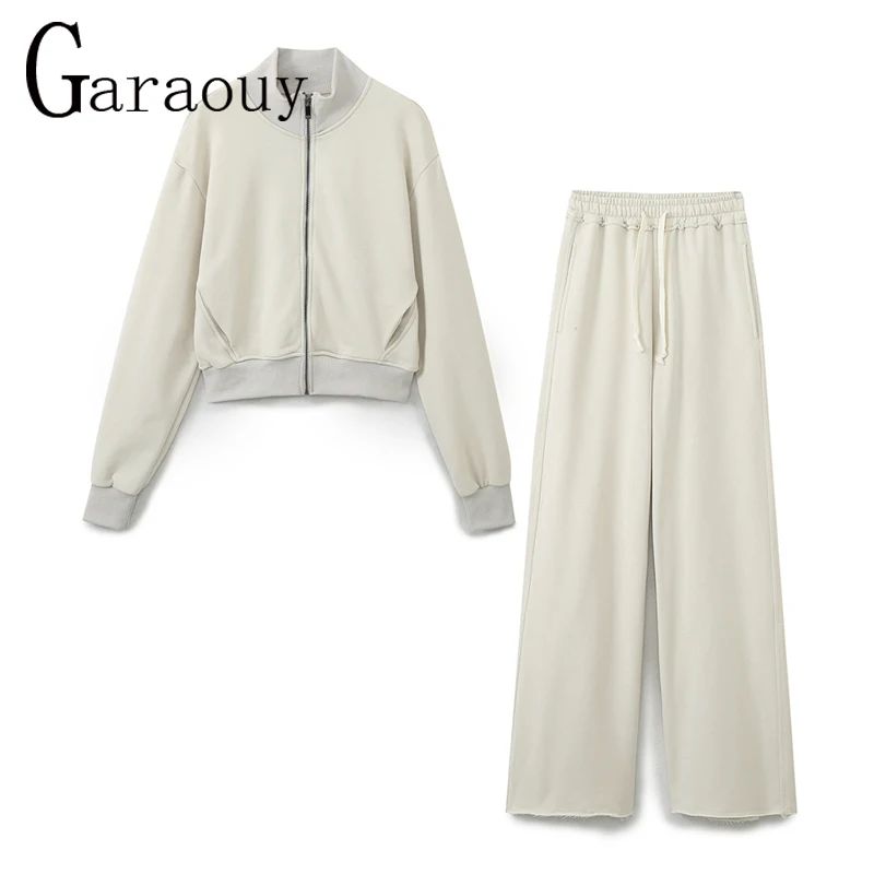 Garaouy 2024 Spring New Sweatshirt Women\'s Fashion and Casual Versatile Loose Zipper Jacket Coat Plush Slow Running Pants Set