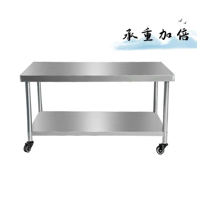 

Thickened Stainless Steel Mobile Workbench Wheeled Kitchen Shelf Double Microwave Rack Storage Table Cutlery Oven