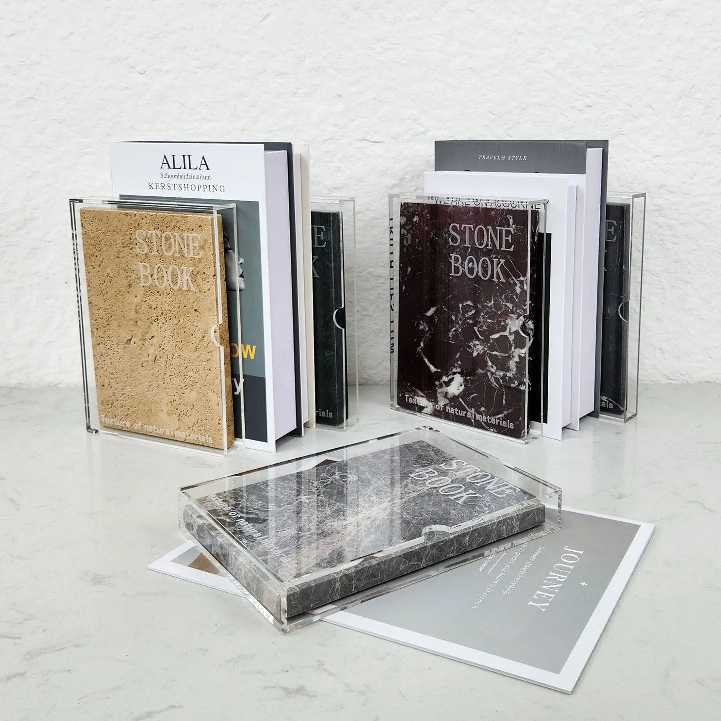 Marble Decorative Bookends , Heavy-Duty Stone Book Ends for Book File Ornament for Home，office