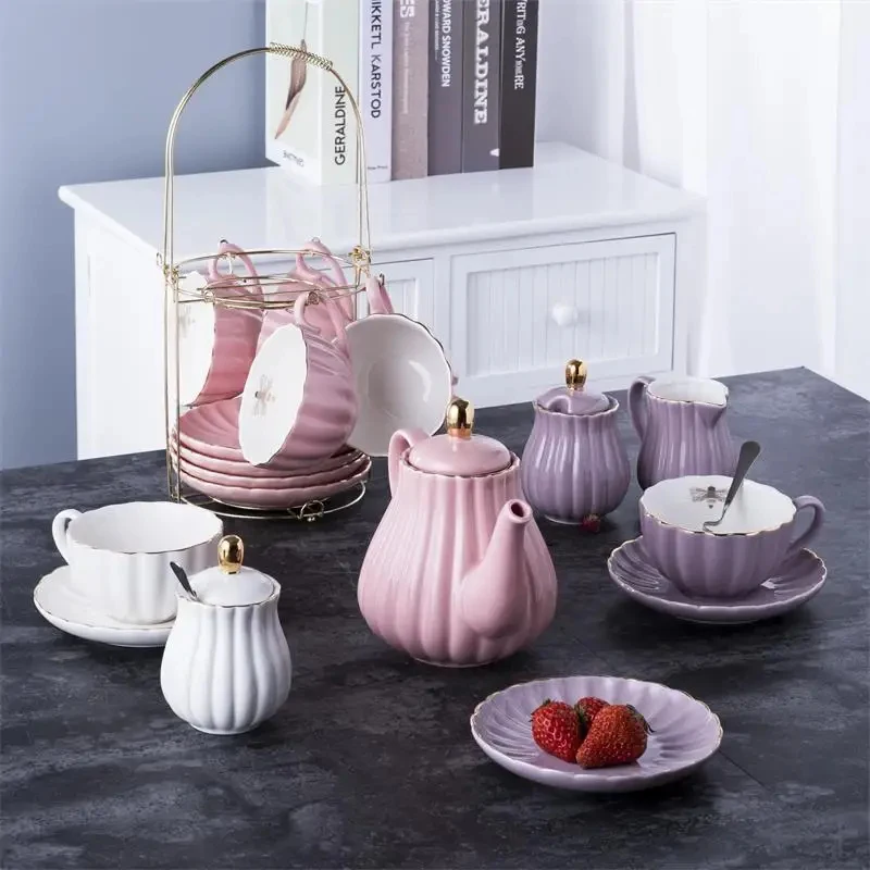 custom.Modern Tea Party Box Packaging Porcelain Coffee Teapot Sets Custom Printed Ceramic Tea Pot Set Luxury