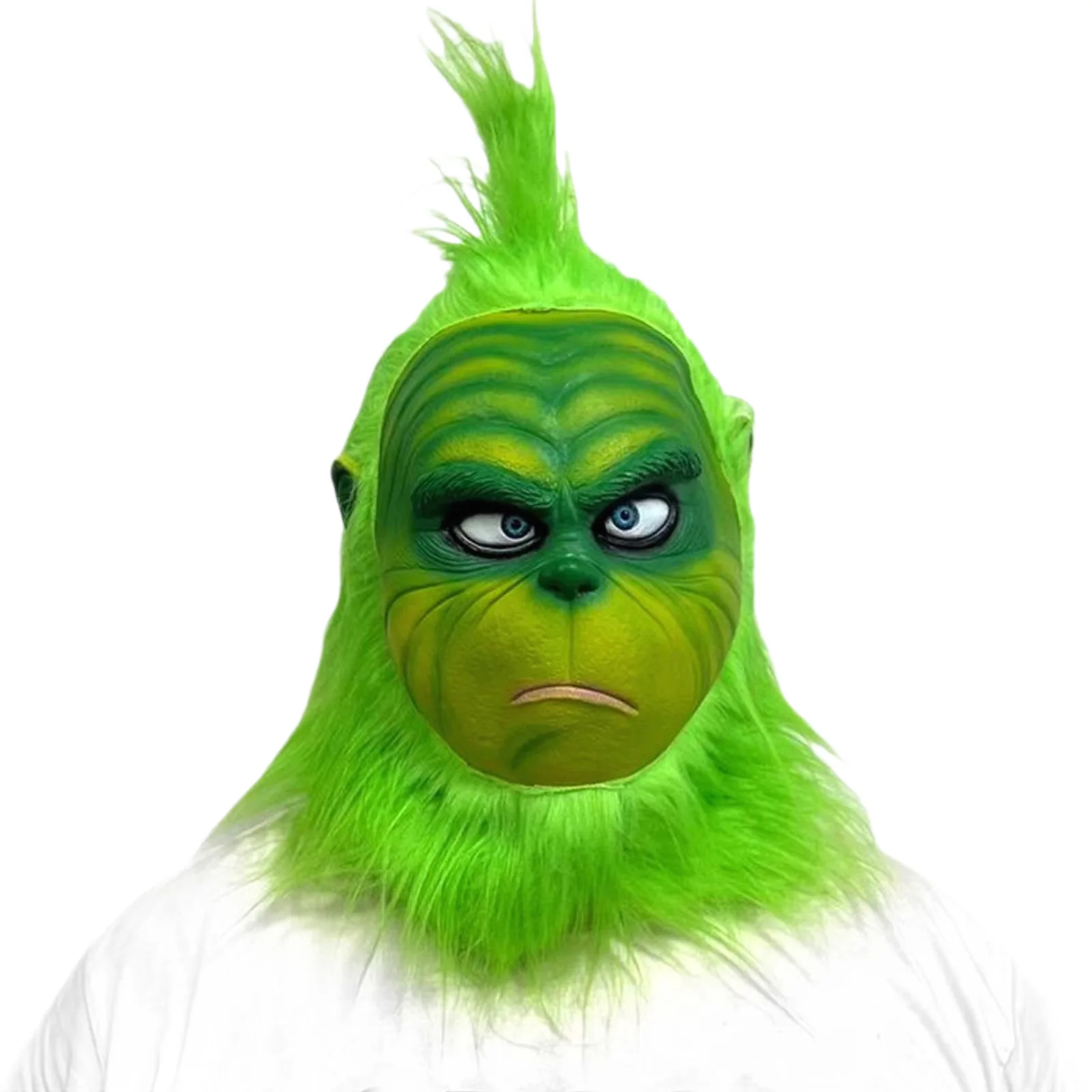 Christmas Santa Hat with Beard Green Furry Hand Gloves, Green Monster Costume Accessories for Adult Halloween Christmas Cosplay