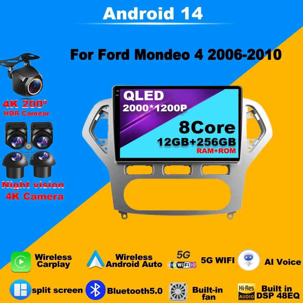 

Android 14 Car Radio For Ford Mondeo 4 mk4 2006 - 2010 Player GPS Navigation Carplay No 2din Multimedia 4G DSP BT WIFI Stereo