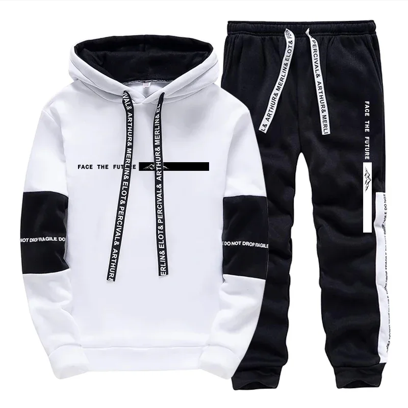 2026 Men's Tracksuit Casual Hooded Sweatshirts Sweatpants Outdoors Sports Jogging Clothes Black White Mix and Match Hoodie Pants view 4