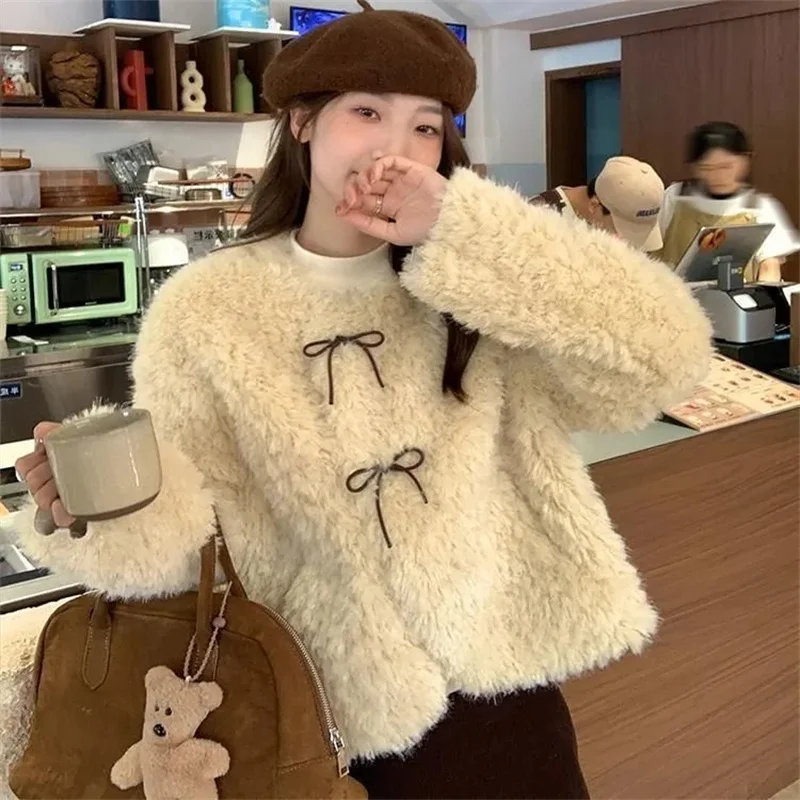2025 New Winter Faux Fur Jacket For Women Short Thick And Warm Top Slim Fit And Versatile Fragrant Fur Jacket Winter Apricot