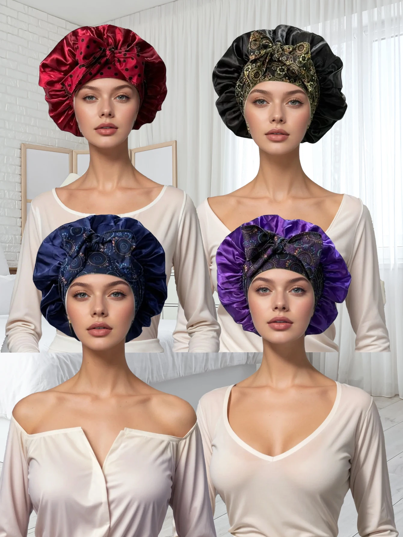 1PC Women's Satin Bonnet with Tie Soft Silky Hair Accessory for Night Use Stylish Single Piece Hair Care