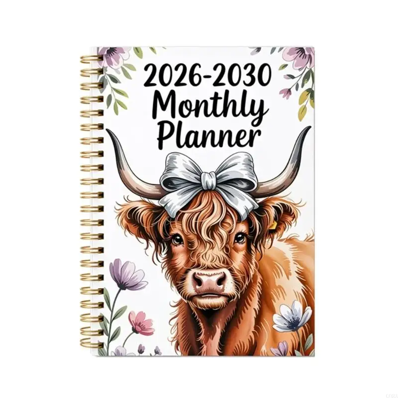 CORA Lay-Flat Spirals Monthly Planner for 2026-2030 with Flexible Fields for Years, Months, and Written Plan Detail