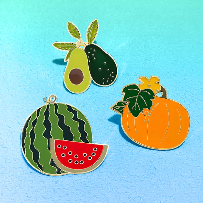 Cute Fruits Pins 3-design Enamel Avocado Pumpkin Watermelon Brooch Pin For Backpack Clothes Lapel Collar Badge Friends Gifts