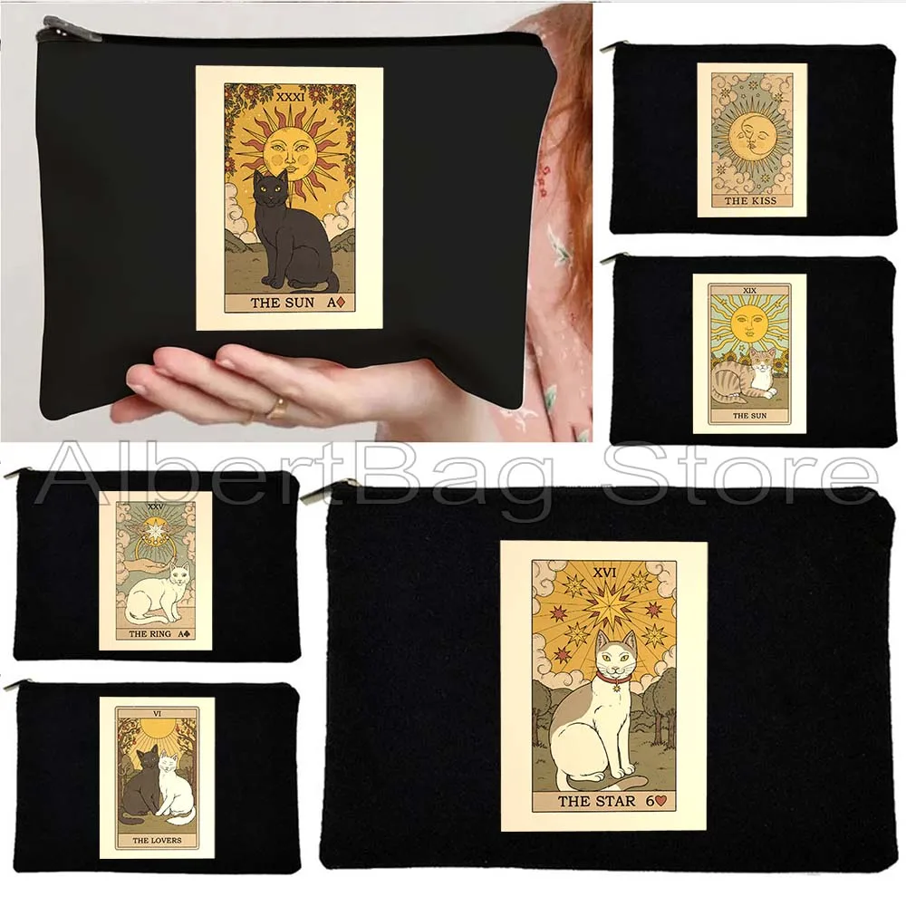 

The Fool Sun Moon Star Lovers Libra Gemini Owl Frog Cats Astrology Scorpio Canvas Cosmetic Makeup Bag School Pencil Case Pouch